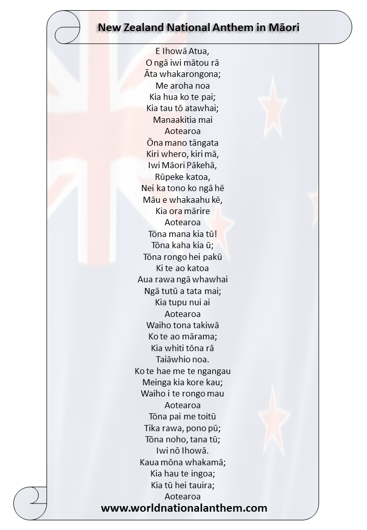 New Zealand National Anthem lyrics in Māori