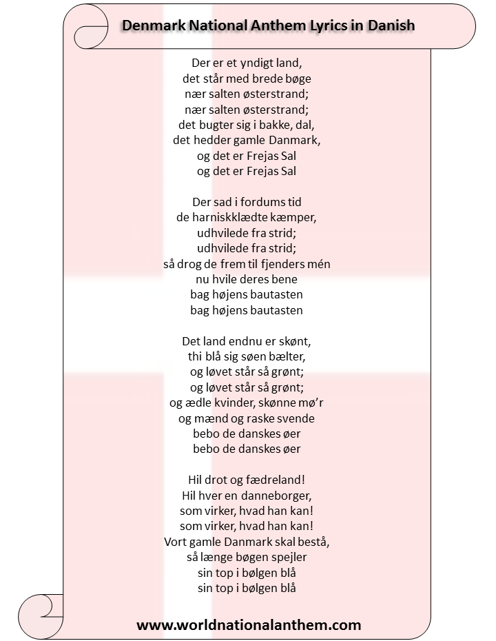 Denmark National Anthem Lyrics in Danish