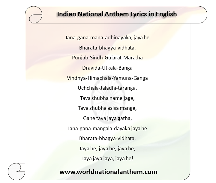 Indian National Anthem Lyrics in English