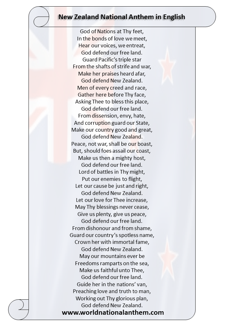New Zealand National Anthem Lyrics in English