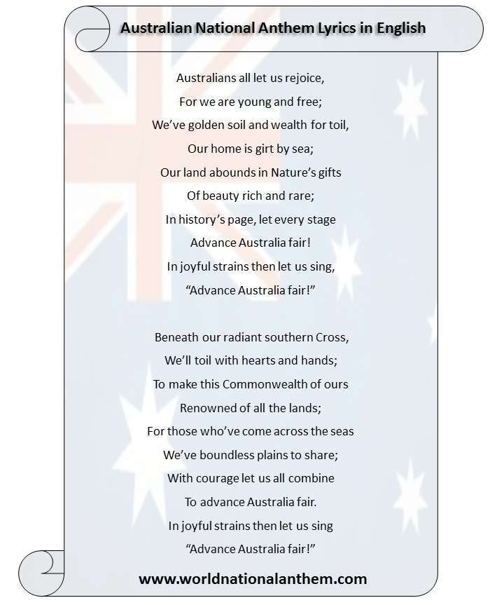 australian national anthem lyrics in english language