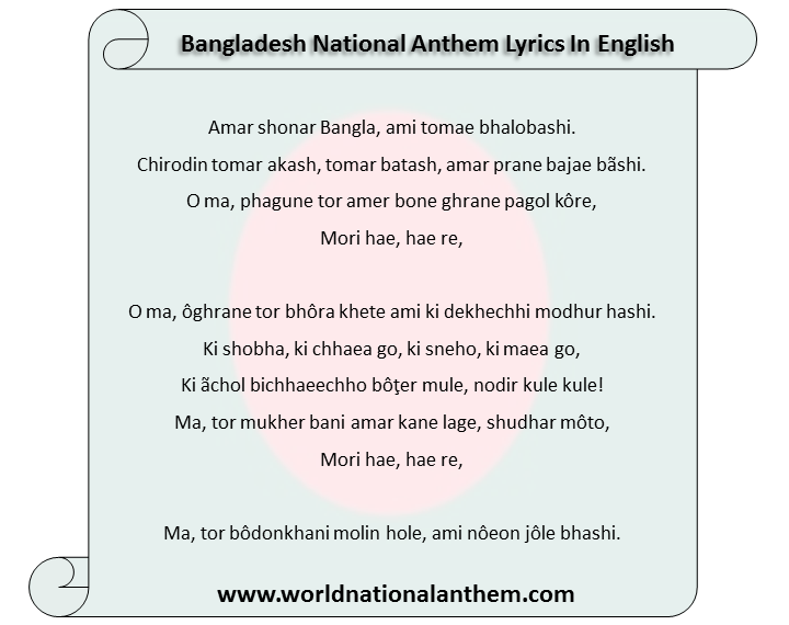National Anthem Of Bangladesh Amar Shonar bangla
